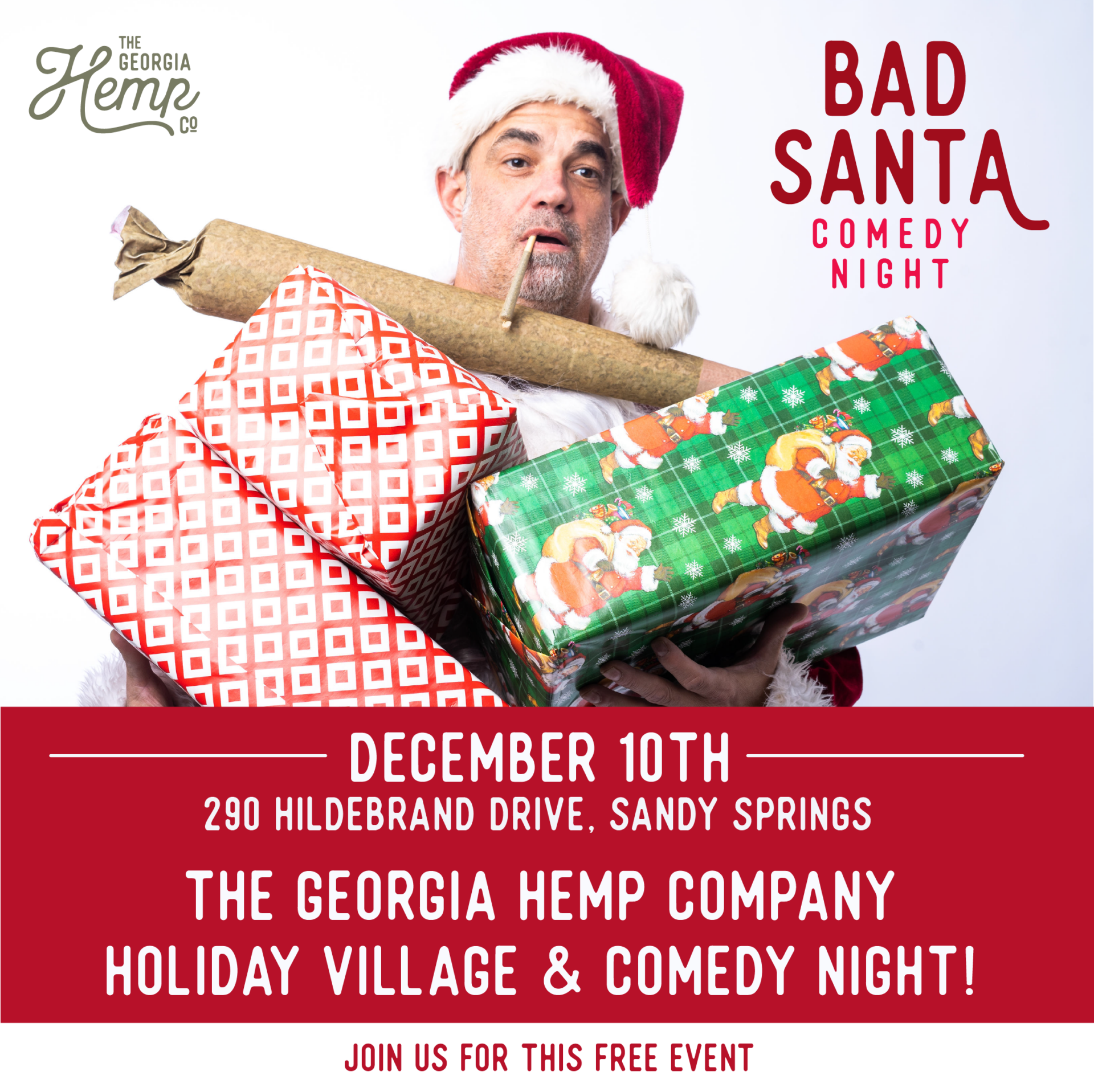 join us for our holiday village & Comedy night at sandy springs on dec.10th!