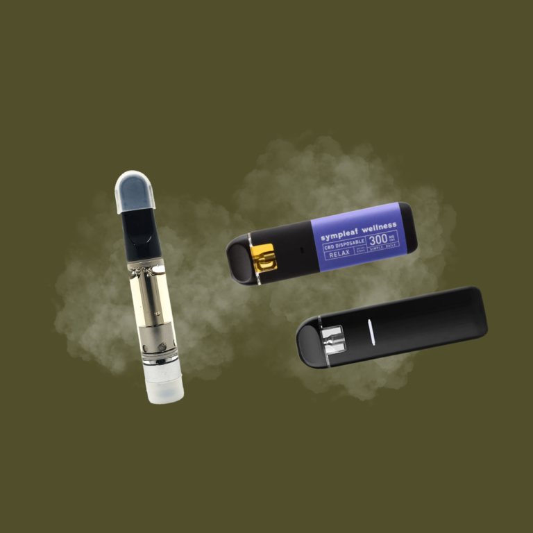 Three vapes against a dark green background and smoke