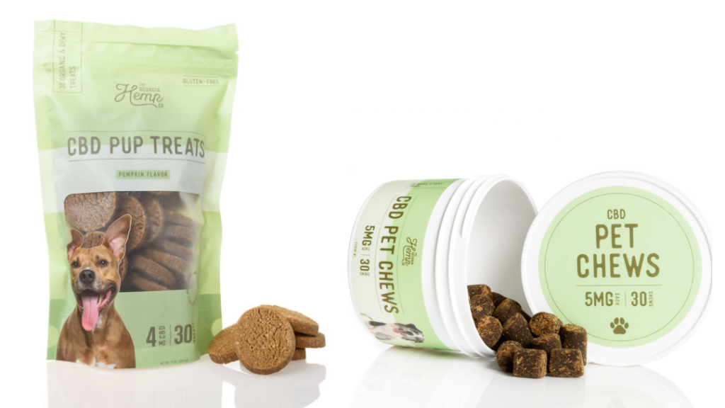 CBD Pup Treats and CBD Pet Chews on a white background