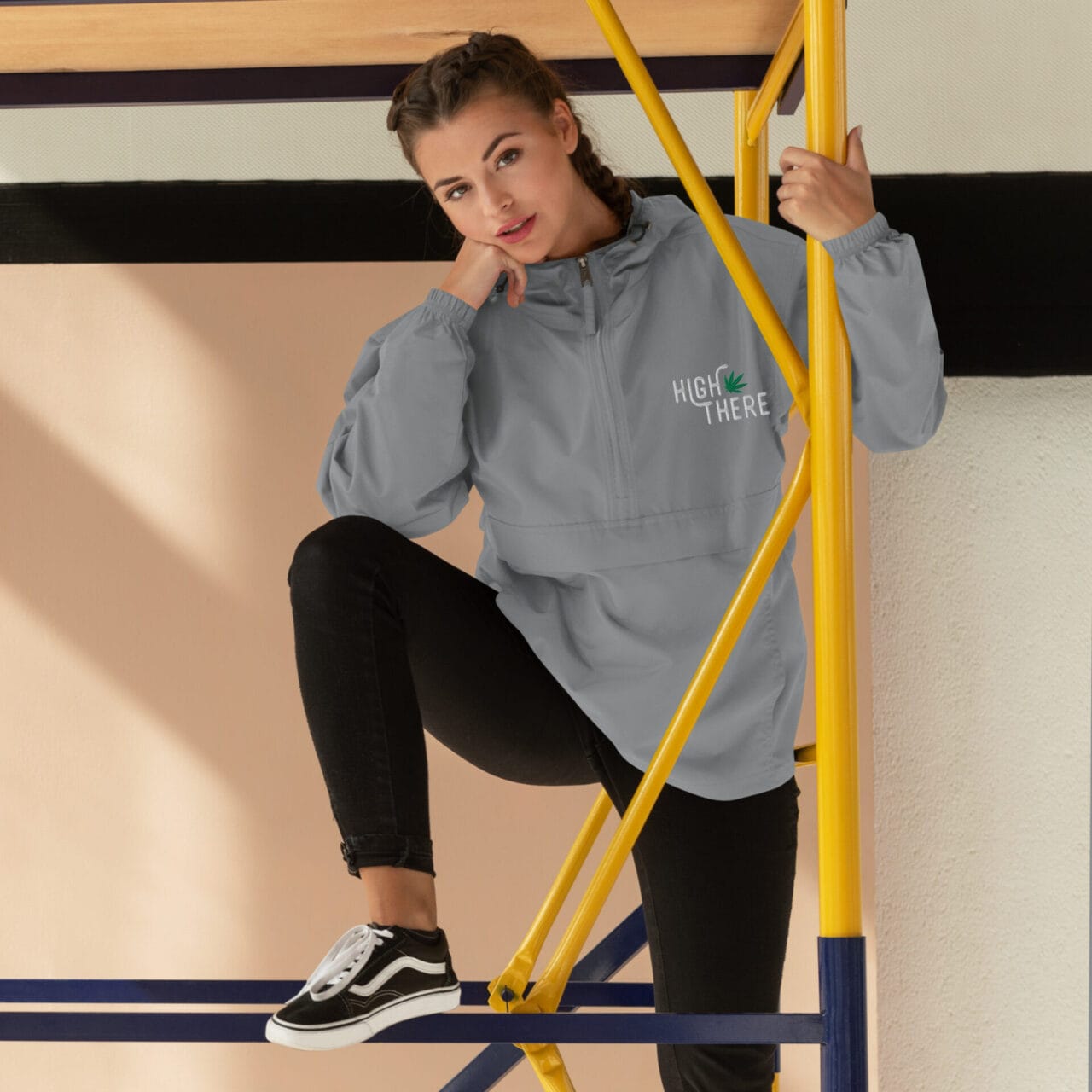 High There Embroidered Champion Packable Rain Jacket - Image 4