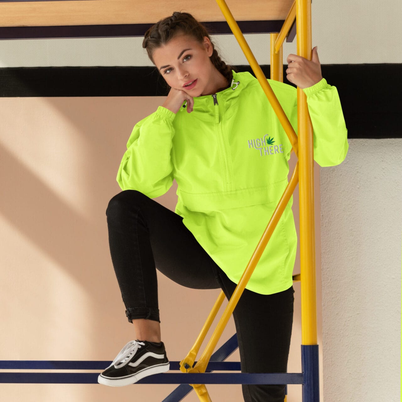 High There Embroidered Champion Packable Rain Jacket - Image 5
