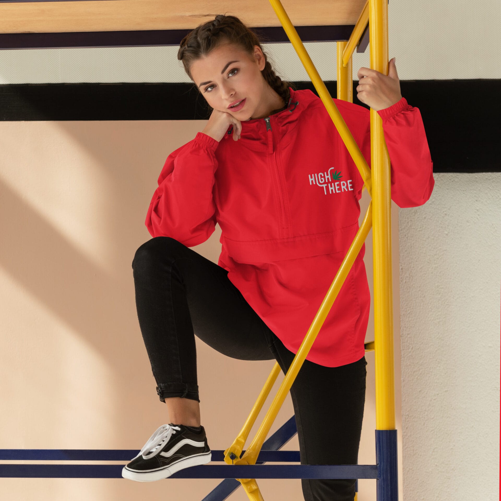 High There Embroidered Champion Packable Rain Jacket - Image 3