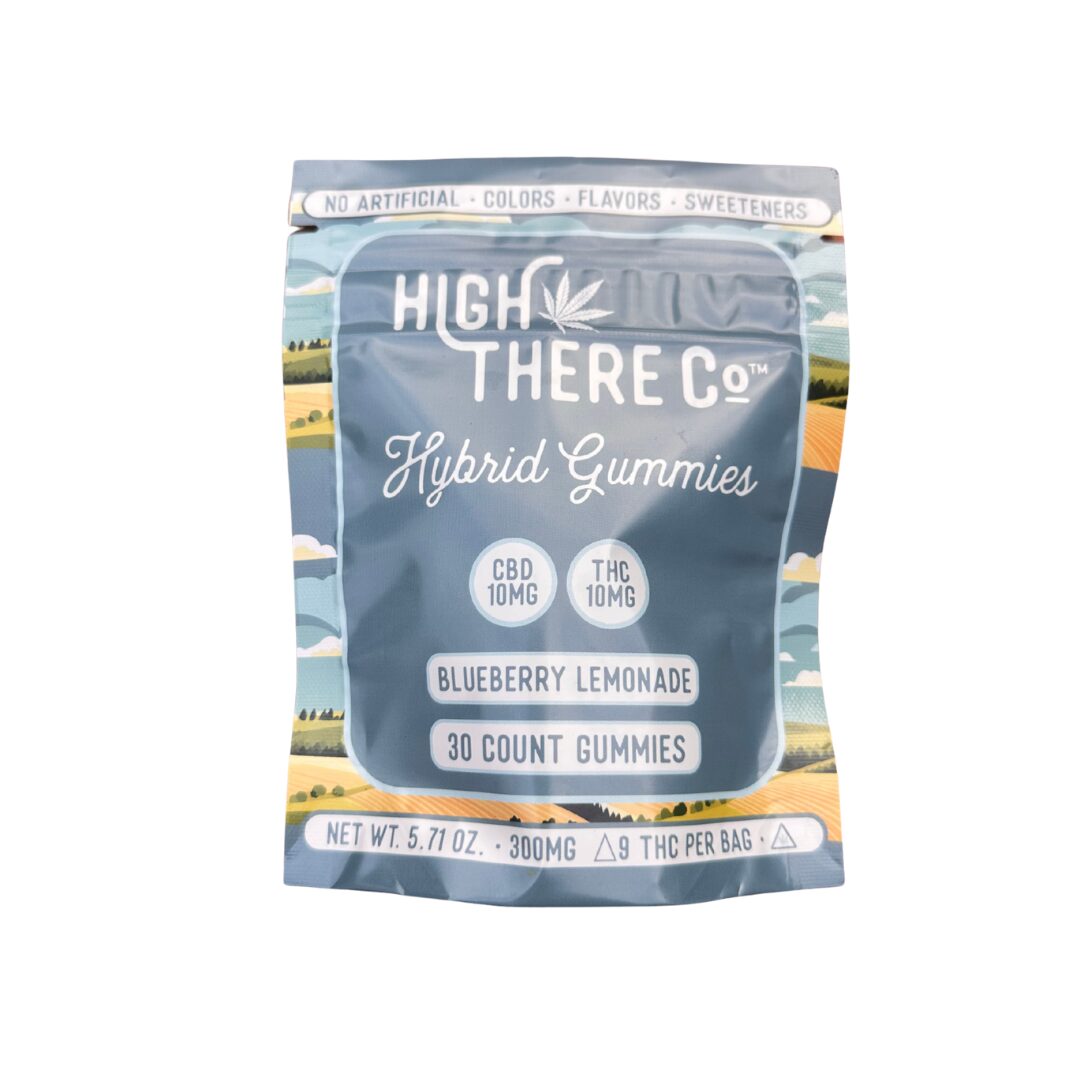 High There Co™ Hybrid Gummies • 10mg CBD + 10mg THC • Blueberry Lemonade • 30ct