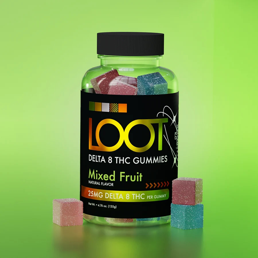 LOOT D8 - Mixed Fruit Gummies (500MG Jar) 25mg D8